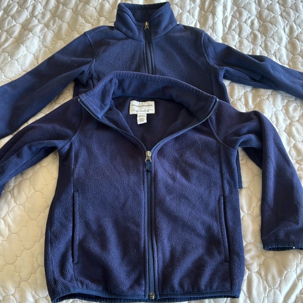 Amazon essentials boys navy fleece jacket size small (6-7); two jackets
